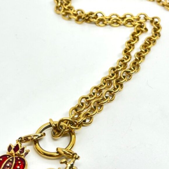VINTAGE ERWIN PEARL HEART CHARM NECKLACE GOLD TONE ENAMEL RED YELLOW DOUBLE LINK - Picture 12 of 15
